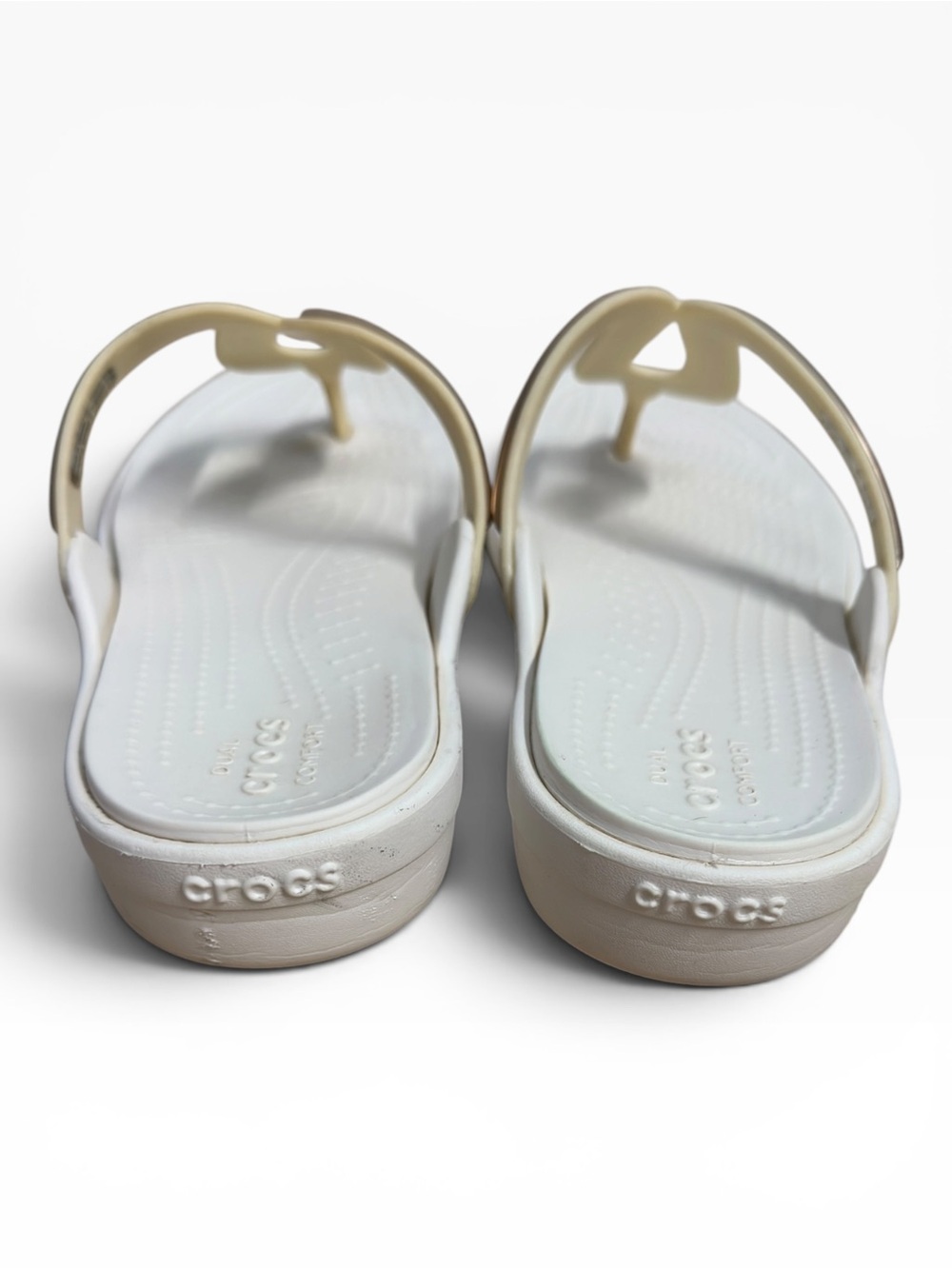 Crocs Sanrah Metal Block Flip Flops White Bronze Comfort Sandals Womens Size 7 - Picture 6 of 8